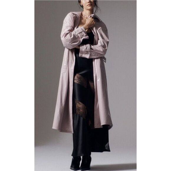 NWT Maeve by Anthropologie Lavender Patent Faux Faux Leather Trench Coat XL